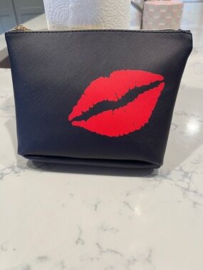 Black Cosmetic Pouch with Red Lip Print